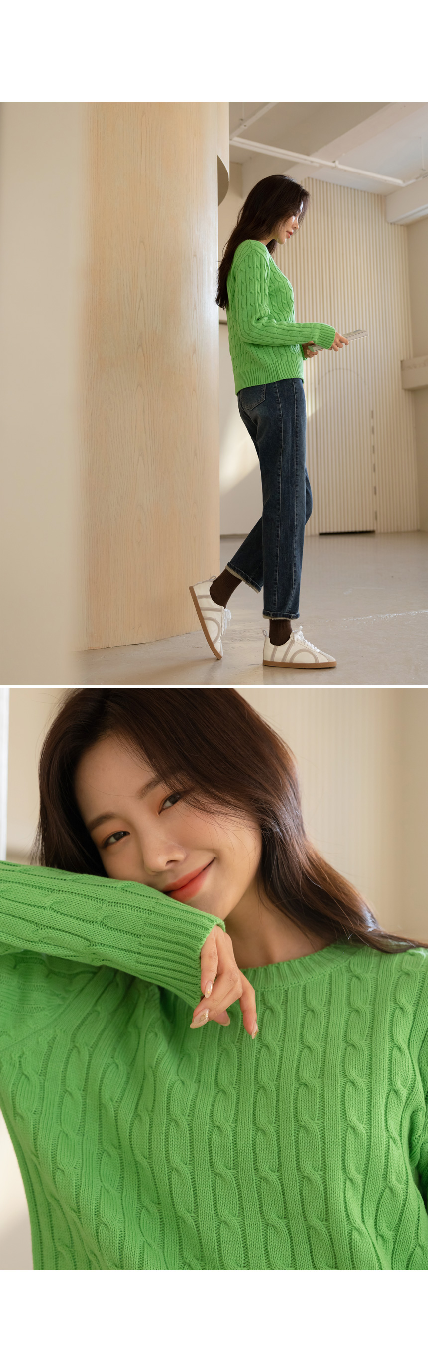 YE JIN / YELLOW GREEN color, ROUND neck, FREE size